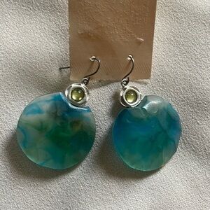 Chicos Blue Faux Seaglass round dangle hook earrings
